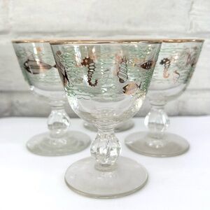 MCM LIBBEY Atomic Mediterranean Fish Footed Cocktail Cordial Glasses Set Of 4